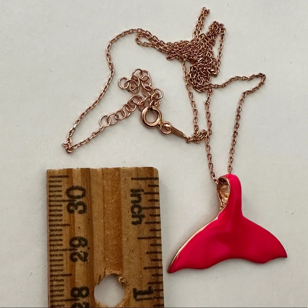 🧜‍♀️ 925 Silver necklace whale tail hand made pink color enamel
